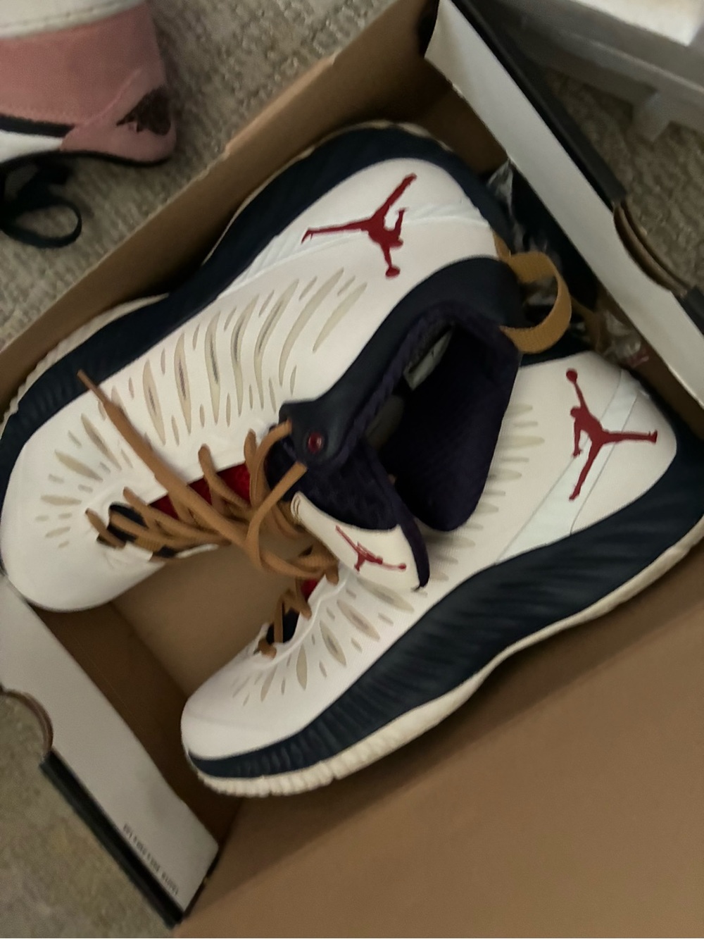 Jordan Men's White Navy and Red Basketball Sneakers
